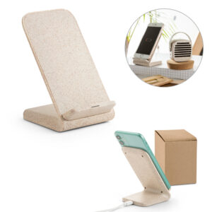 MAXWELL. Suporte para celular com carregador por indução (wireless) super-rápido em fibra de palha de trigo e ABS