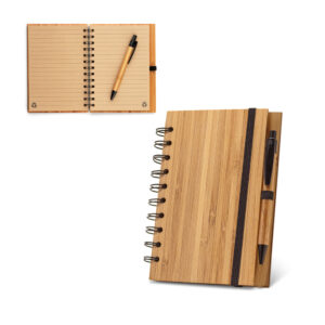 DICKENS A5. Caderno A5 espiral de capa dura em bambu com 140 páginas pautadas