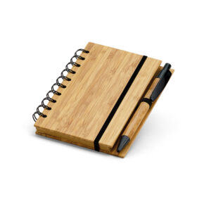 DICKENS A6. Caderno A6 espiral de capa dura em bambu com 140 páginas pautadas